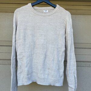 100% Cotton Waffle Knit Sweater Grey Medium Minimalist Cozy Thermal Crew Neck